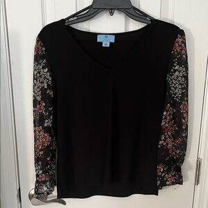 Black Top with Floral Sleeves